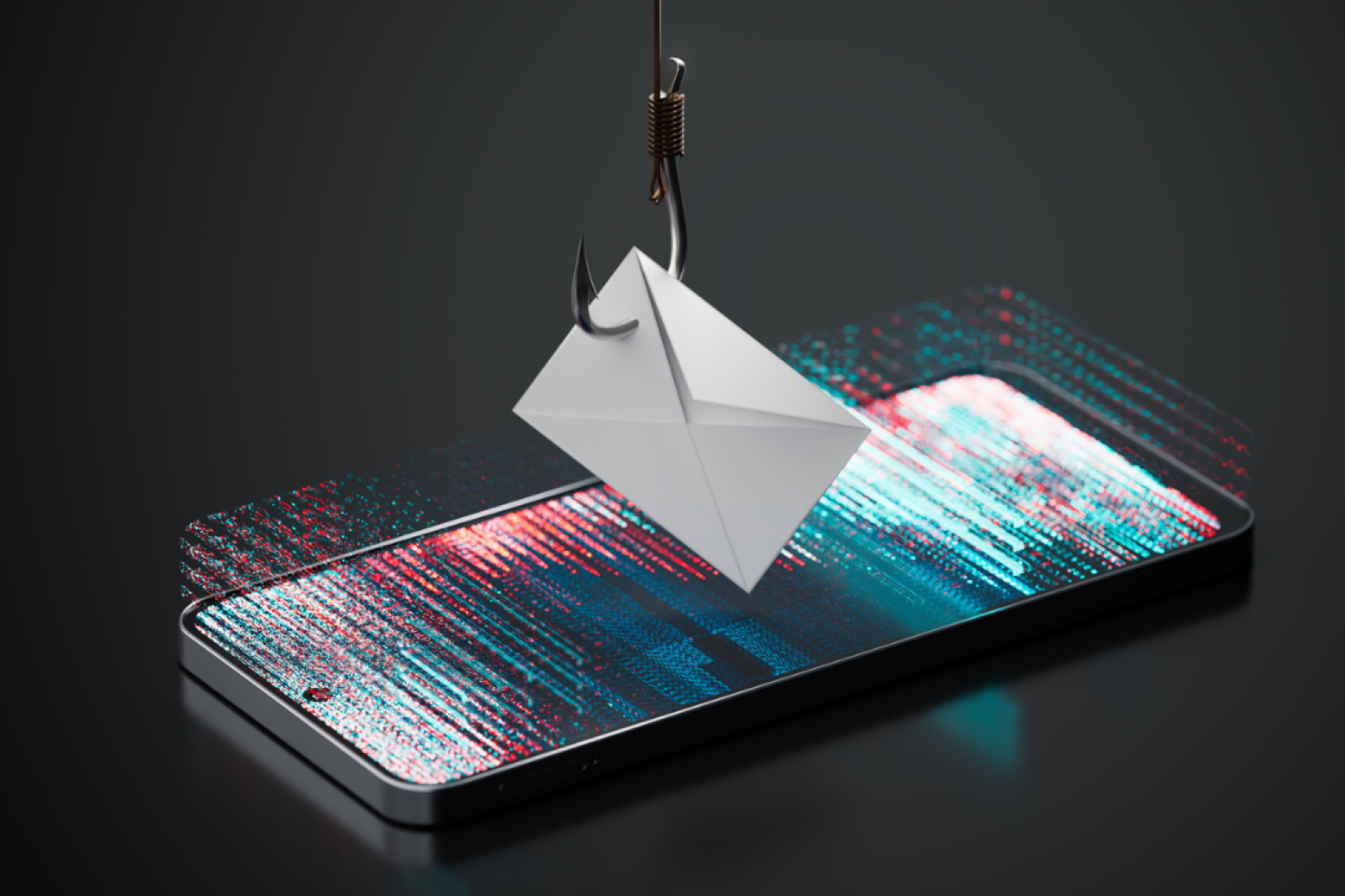 Email on a fishing hook being stolen from a mobile phone